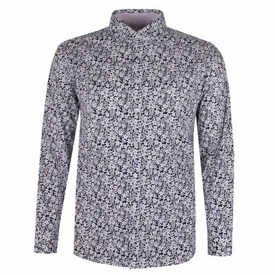 BROOKSFIELD WHITE FLOWER L/S BUSINESS SHIRT-sale clearance-KINGSIZE BIG & TALL