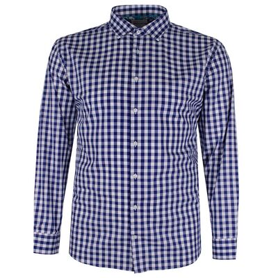 BROOKSFIELD OXFORD GINGHAM L/S BUSINESS SHIRT-sale clearance-KINGSIZE BIG & TALL