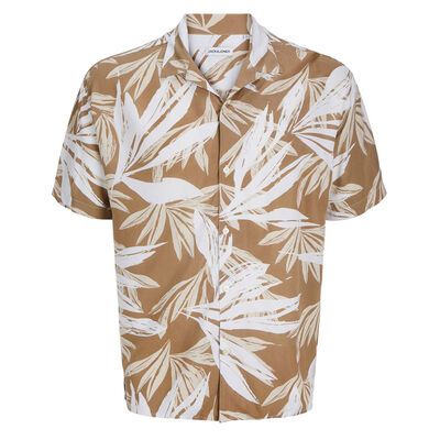 JACK & JONES TAN PALM PRINT S/S SHIRT-sale clearance-KINGSIZE BIG & TALL